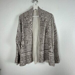 J.Jill Pure Jill Womens Petite Medium Jacquard Pattern Open Cardigan Sweater